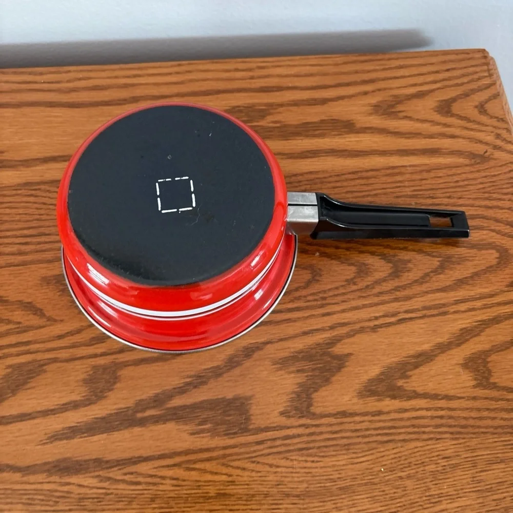 Free w bundle of 2+ Vtg  Red Enamel Saucepan w Lid | Mid Century Cookware